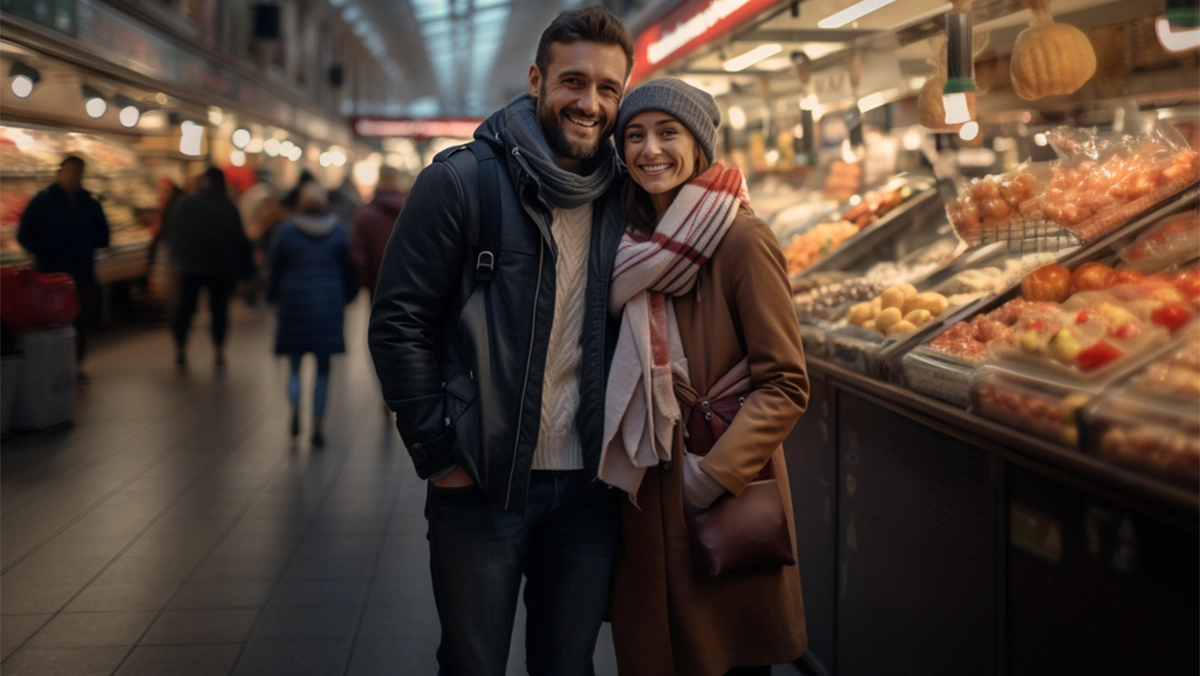 Friends exploring a sunlit plaza